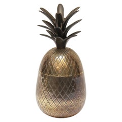 Antique Hollywood Regency-Style Pineapple-Form Lidded Brass Jar