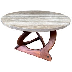 Table danoise en teck et travertin Soren Georg Jensen pour Kubus