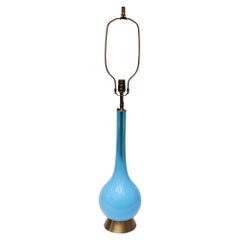 Retro Midcentury Italian Modern Turquoise Blown Glass Lamp on Brass Base