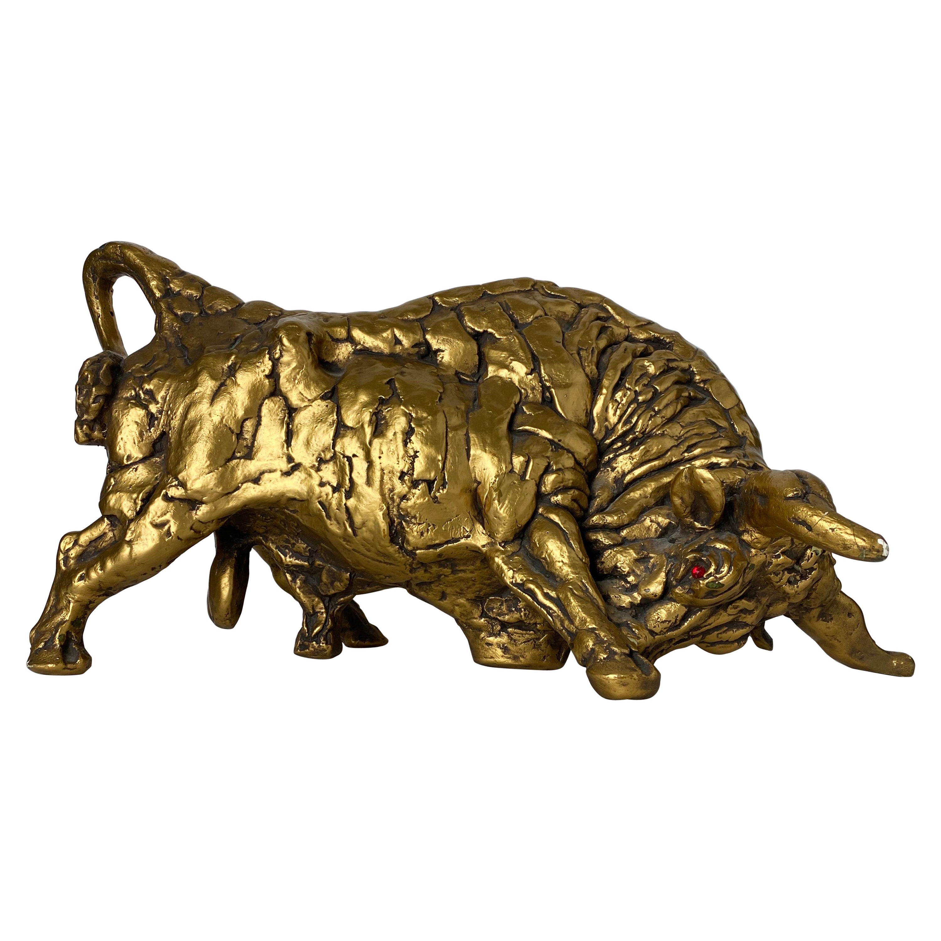 Sculpture de taureau en céramique dorée mi-siècle moderne