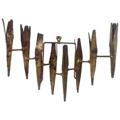 Brutalist Mid-Century Modern Gilt Metal Wall Sconce by Tom Greene