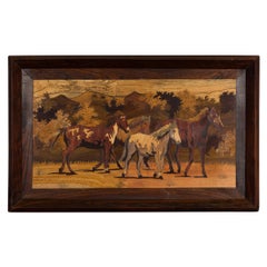 Vintage Framed Painting of Four Horses