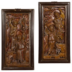 Hand-Carved Antique Wall Panels with Puppet Design