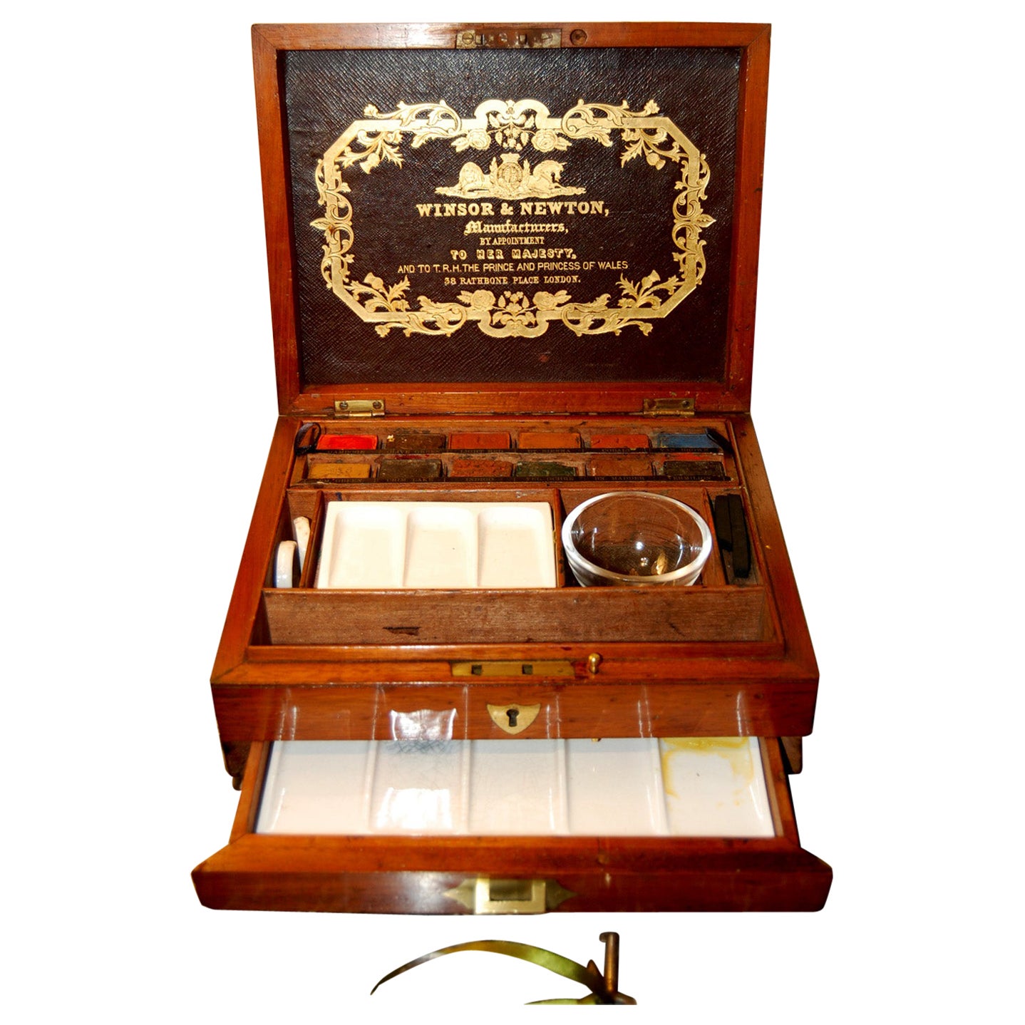 English Winsor and Newton Paint Box with Drawer, Paint and Pallettes circa 1865 For Sale