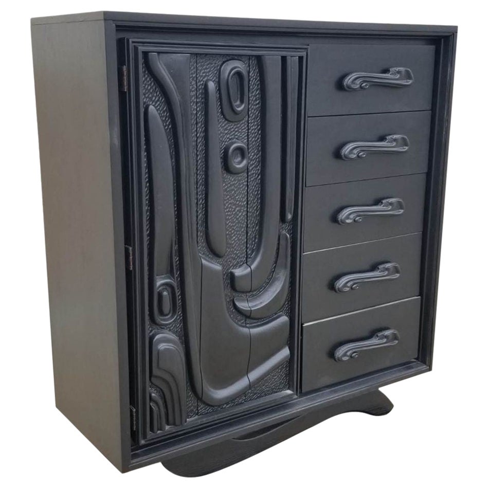 Black Oceanic Highboy Brutalist Armoire By Witco Pulaski For Sale