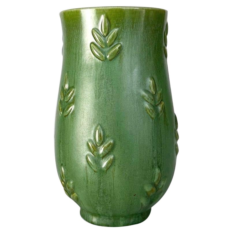 Anna Lisa Thomson Vase Gefle Sweden Ceramic Relief Green, 1930s For Sale