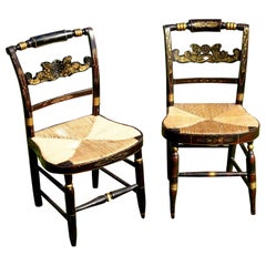 Pair of New England Hitchcock Style Chairs with Woven Rush Seats