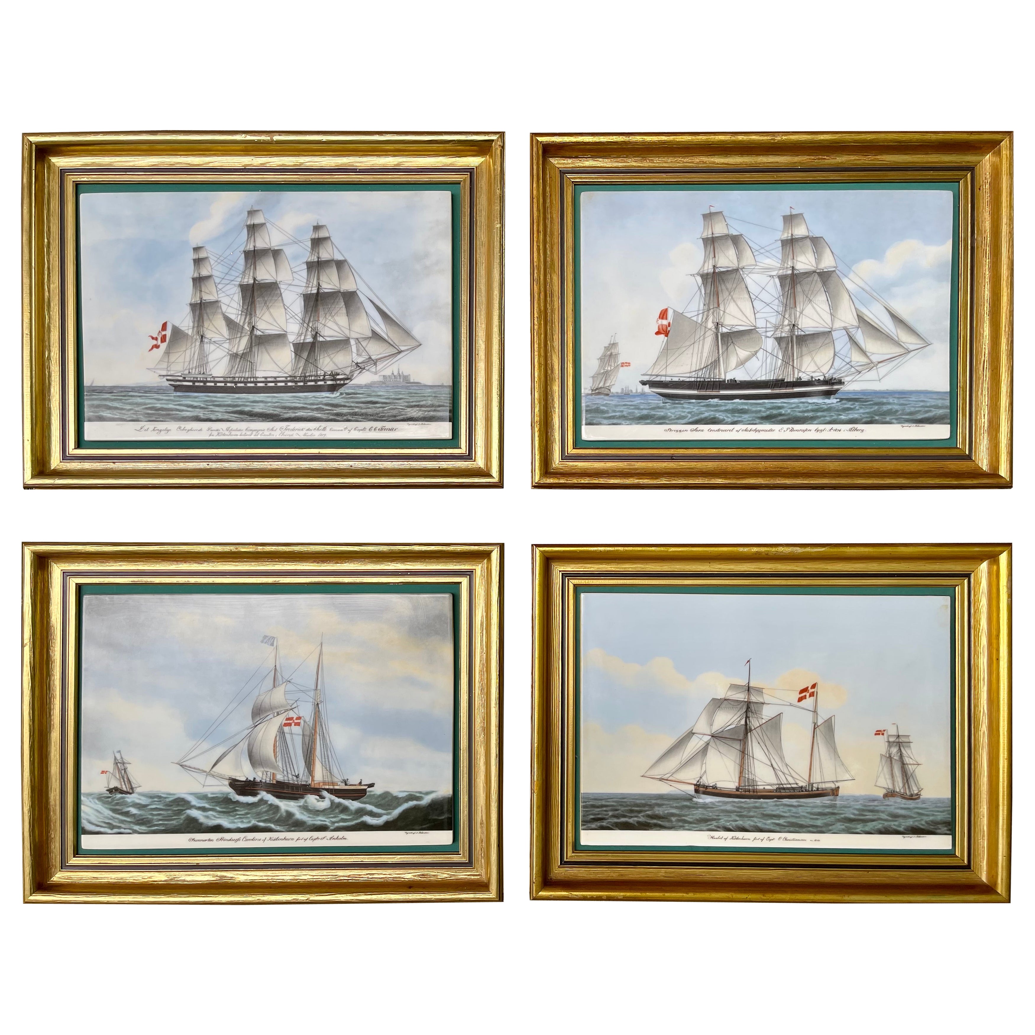 Ritratti di navi in porcellana di Bing & Grøndahl, anni '70, set di 4 pezzi