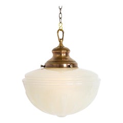 Extra Large Used Decorative Moonstone Pendant Light With Brass Canopy