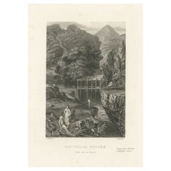 Antique Print of a Bridge over a Ravine in New Guinea