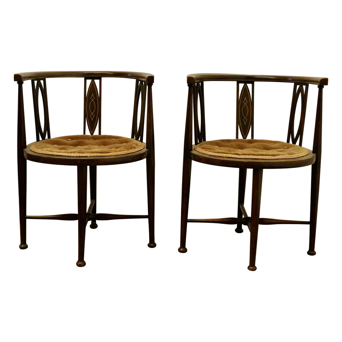 Pair of Edwardian Circular Arm Chairs For Sale at 1stDibs