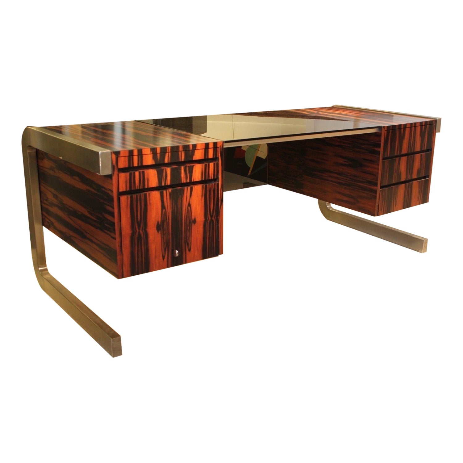 Wood and Aluminum Desk Table 1960s