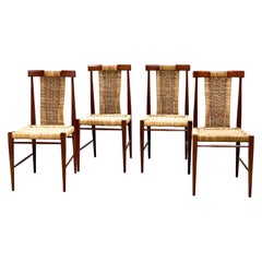 Retro Teak and Wicker Dining Chairs, 1960s