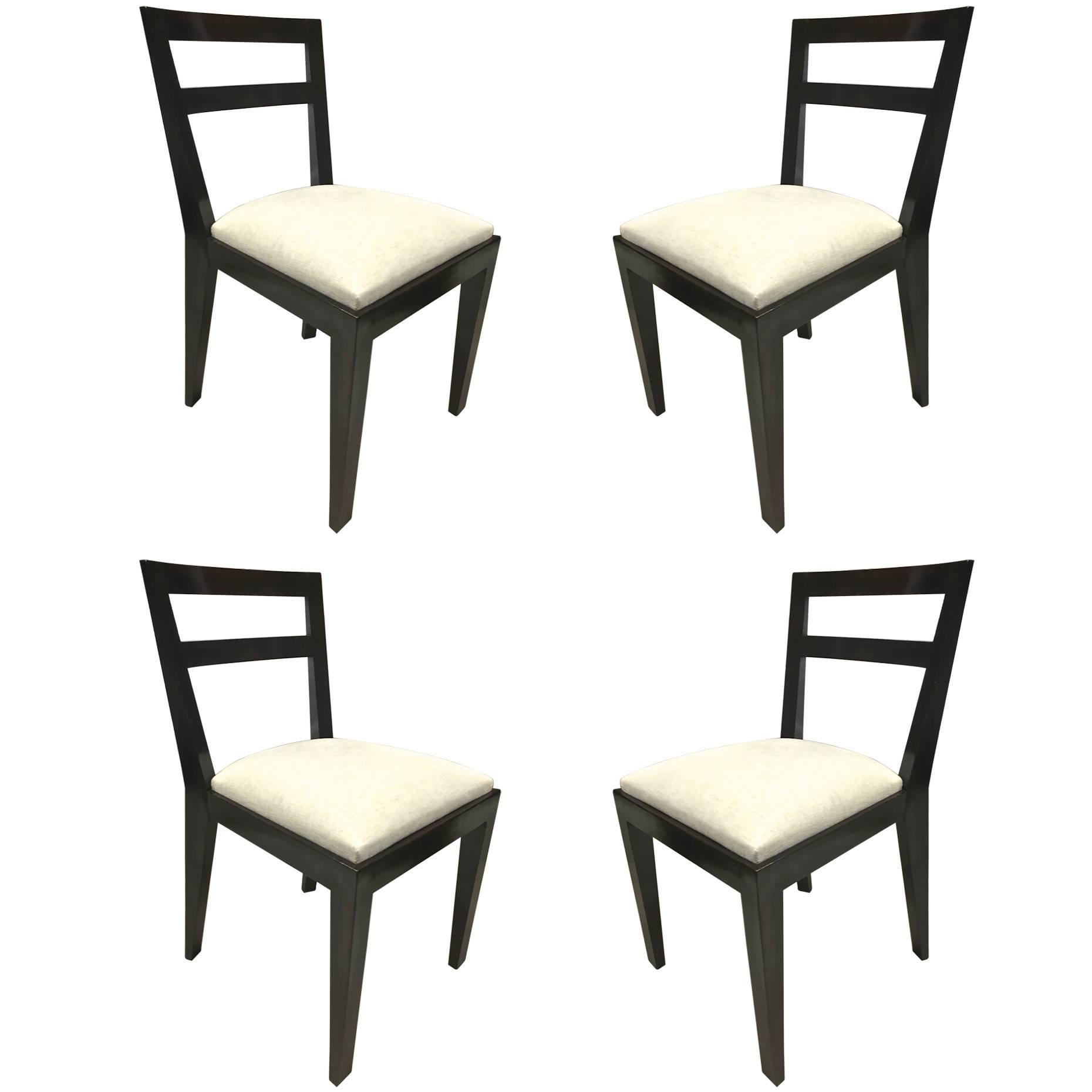 Jean Royère Set of Four Chairs with Tapered Back and Front Legs For Sale