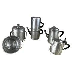 Set of 5 Aluminum Neapolitan Coffee Maker and Other Objects, Italy, 1940s