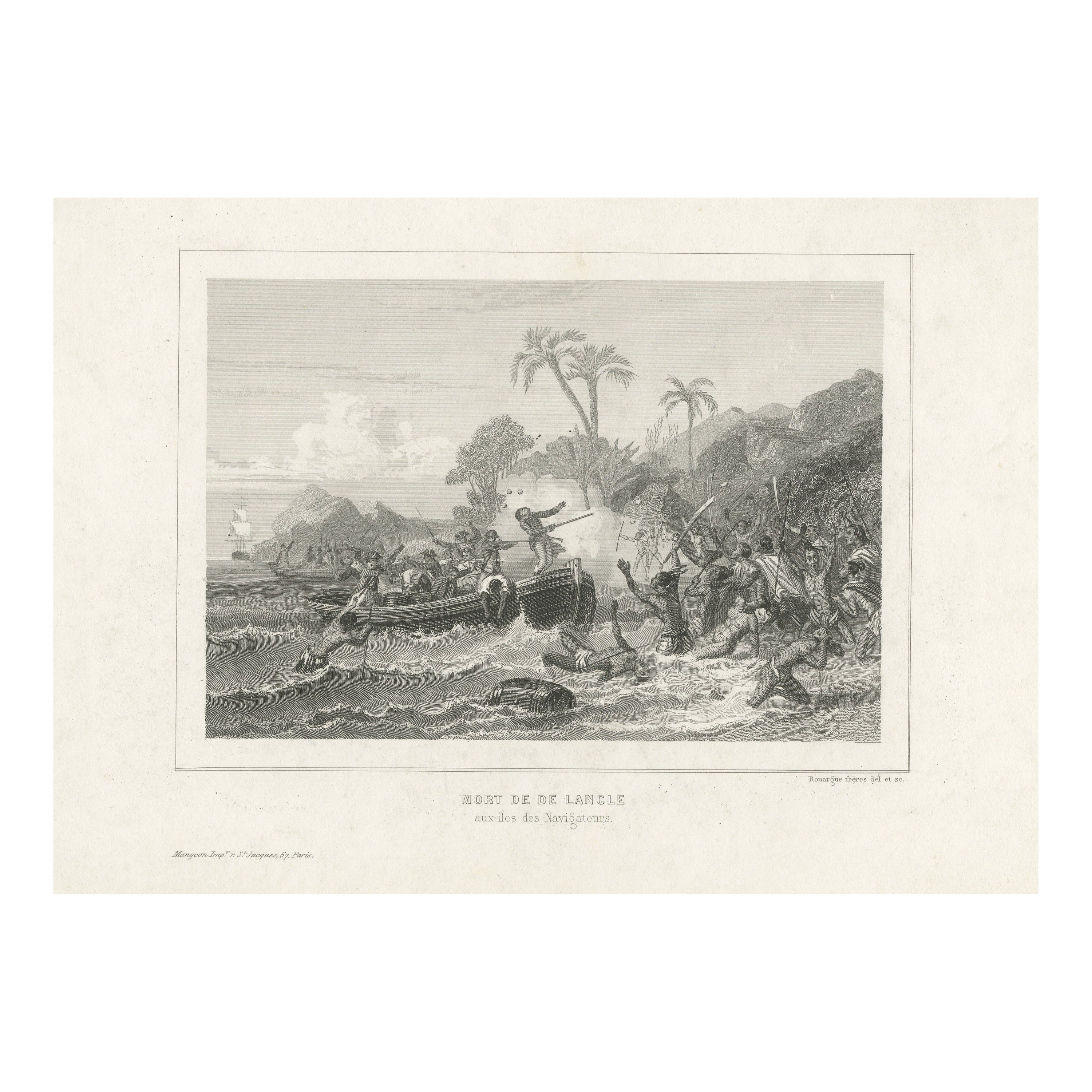 Antique Print of the Massacre of Paul Fleuriot de Langle, Samoa For Sale