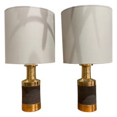 Pair of Gold Enameled Ceramic Lamps Bitossi Italy 1970