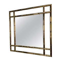 Vintage Italian Faux Bamboo Mirror in Brass circa 1970