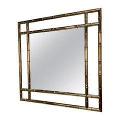 Miroir italien en faux bambou en laiton, circa 1970