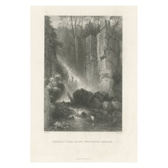 Antique Print of a Waterfall Near Mount Wellington, Tasmania, Australia