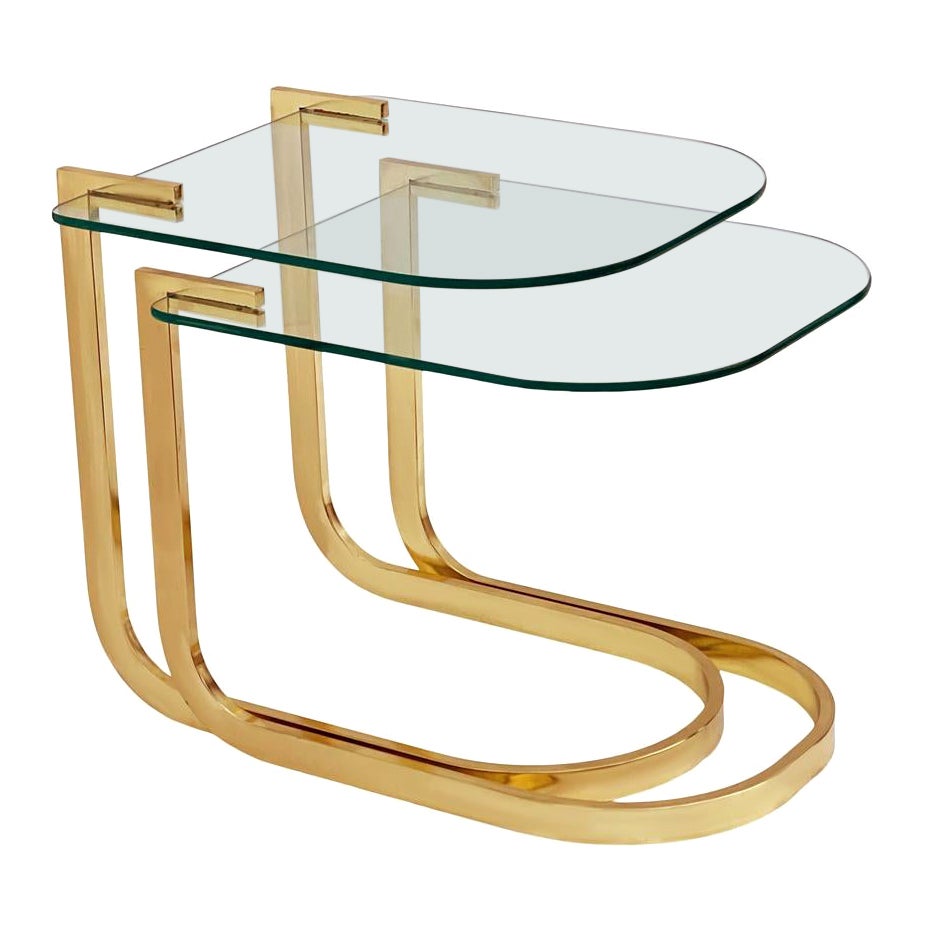 Midcentury Hollywood Regency Brass & Glass Nesting Tables or End Tables For Sale