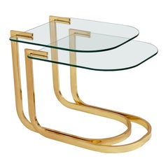 Midcentury Hollywood Regency Brass & Glass Nesting Tables or End Tables