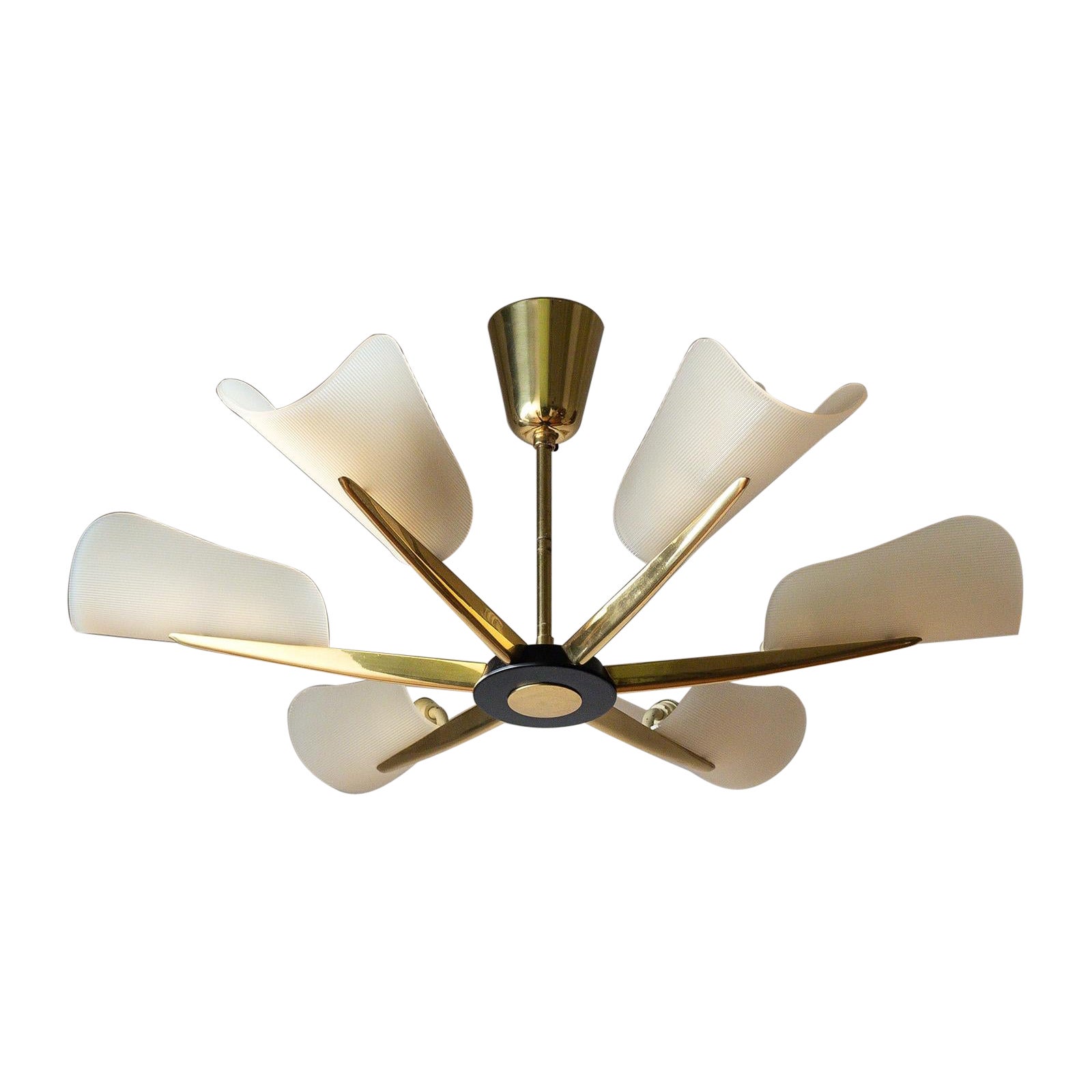 Six-Arm Brass and Acrylic Ceiling Light, 1960s
