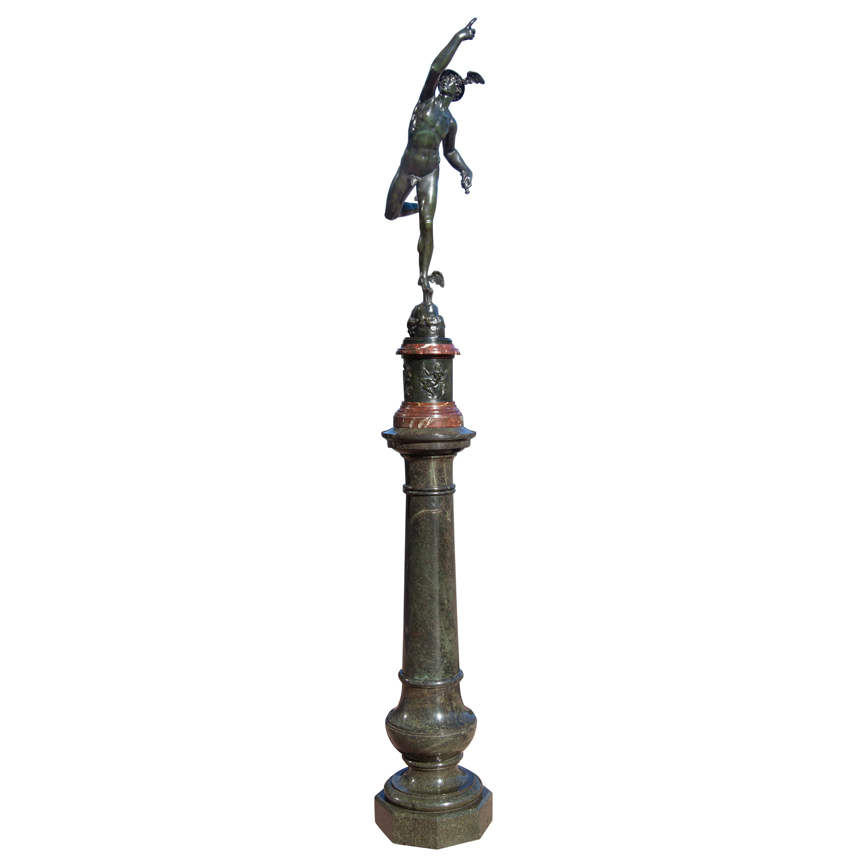 Large Fine Bronze Sculpture of Mercury and Original Marble Pedestal For Sale