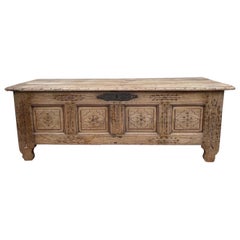 1800s Hand Carved Elizabethan Elm Coffer