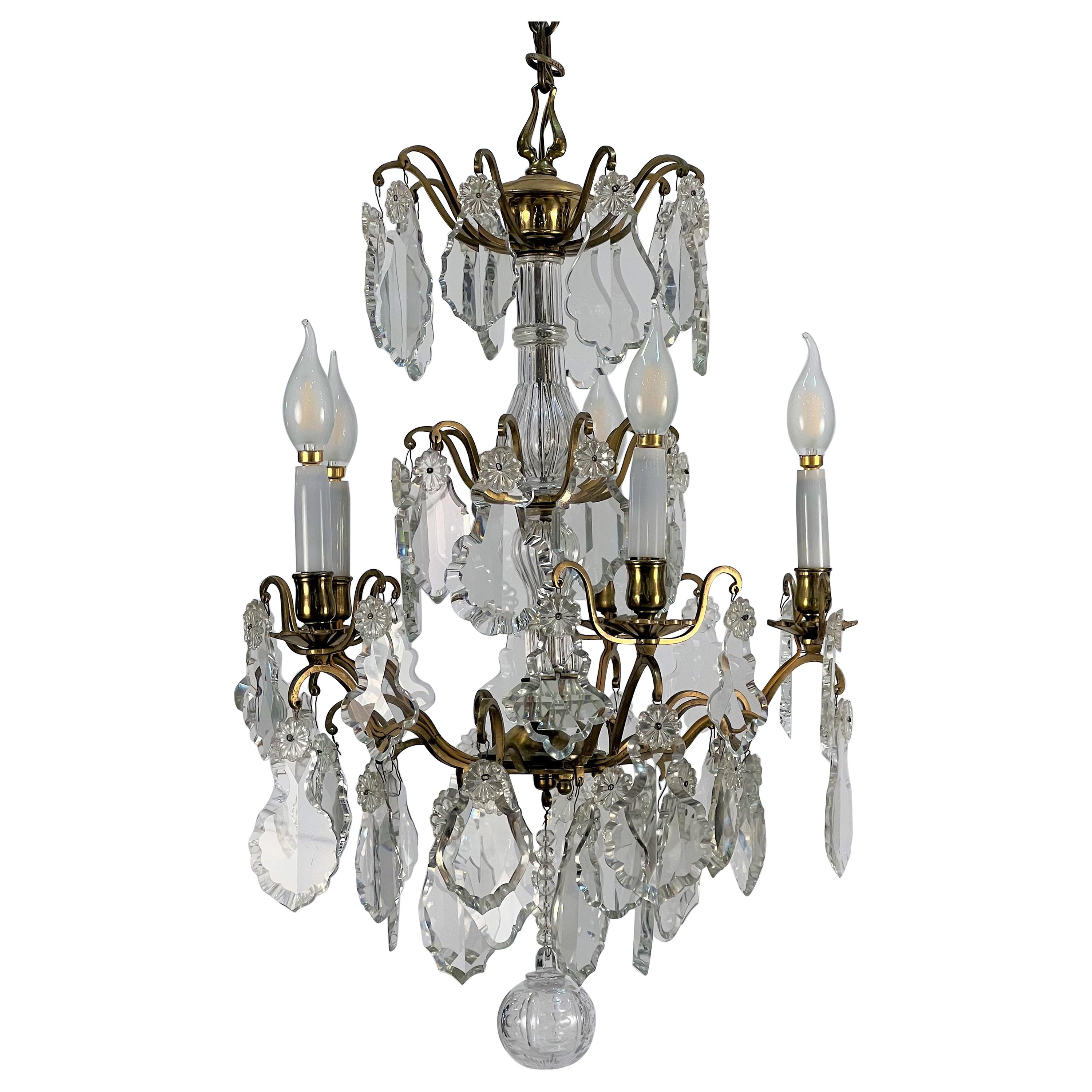 Late 19th Century Bronze & Crystal Chandelier For Sale