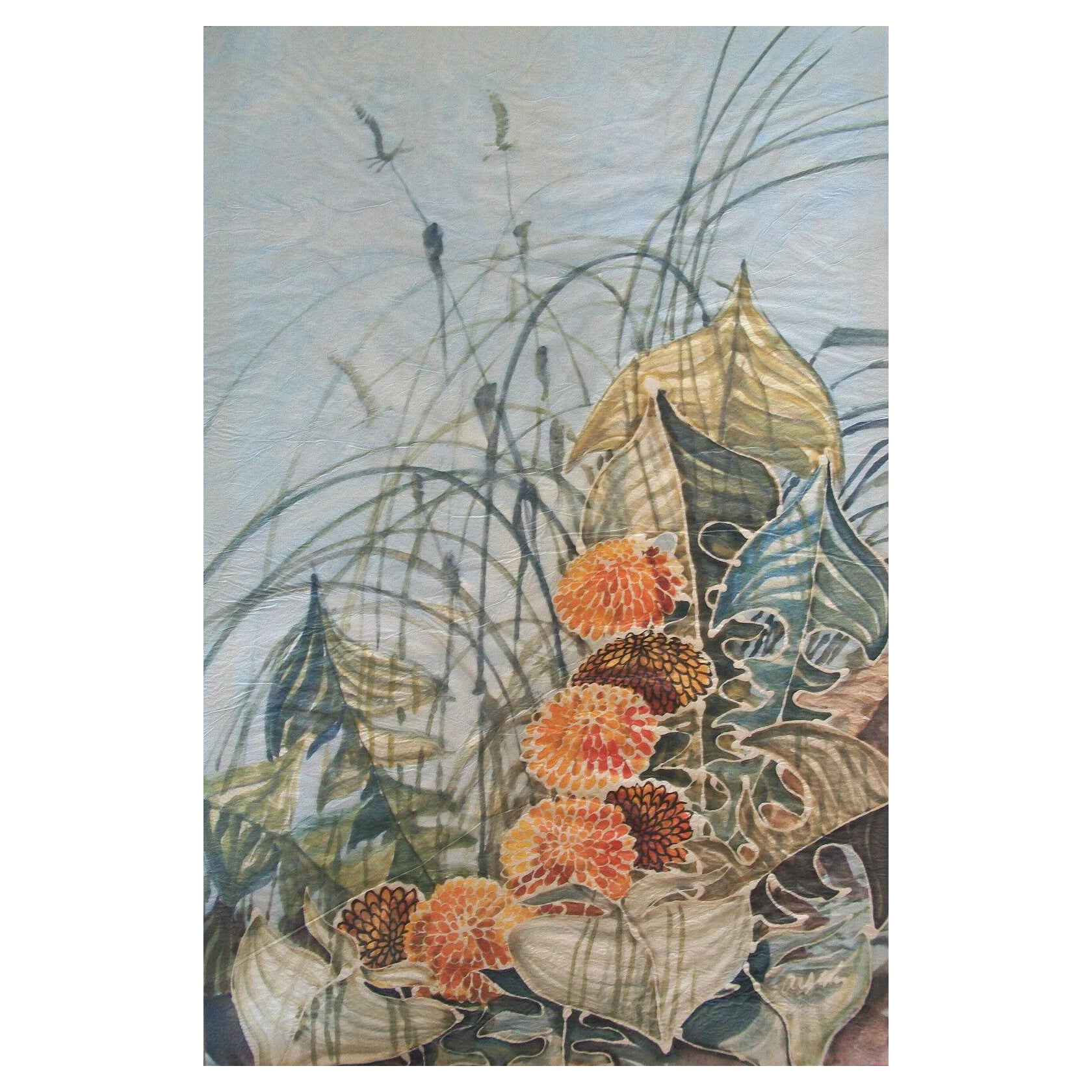 Peinture aquarelle vintage sur papier de riz - Signée - Chine - Milieu du 20ème siècle en vente