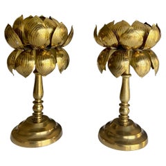 Pair Brass Lotus Flower Candleholders Feldman