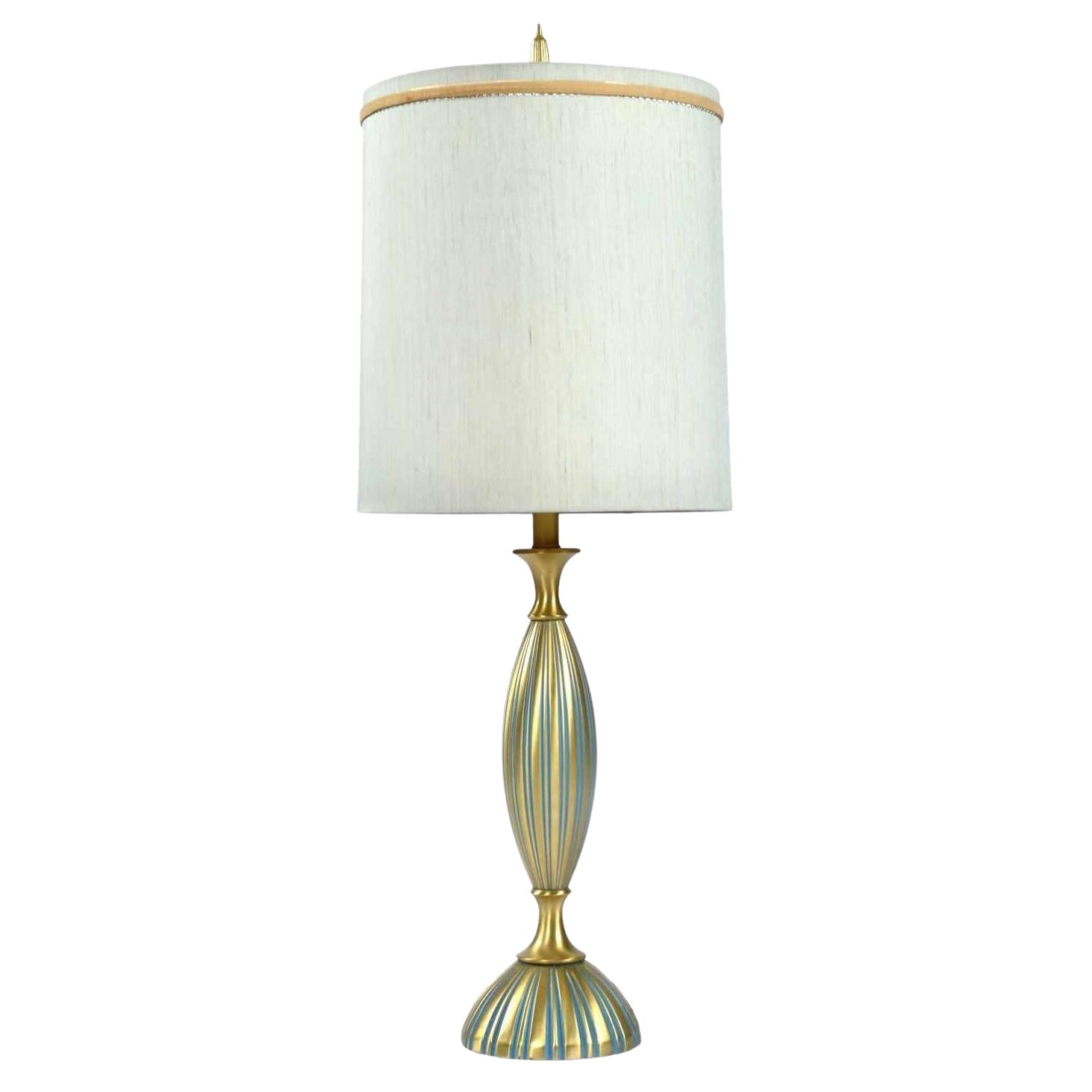 Rembrandt Teal and Gold Hourglass Shaped Midcentury Table Lamp For Sale