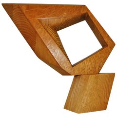 Signed Modern Abstract Constructivist Styled Wooden Oak Sculpture