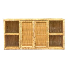 Late 20th Century Vintage Coastal Woven Rattan Credenza