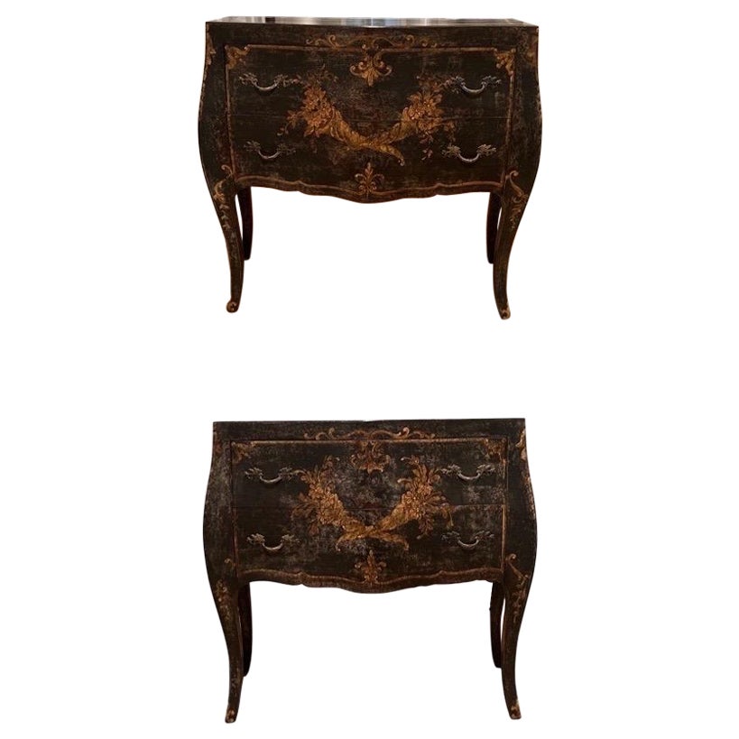 Pair, Venetian Paint Decorated Faux Marbleized 2 Drawer Chests For Sale