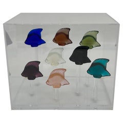 Lalique 8 Fish Multicolored & Lucite Box Aquarium 