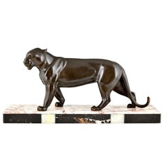Art-déco-Skulptur eines gehenden Panthers, signiert von Irenee Rochard, Frankreich 1930