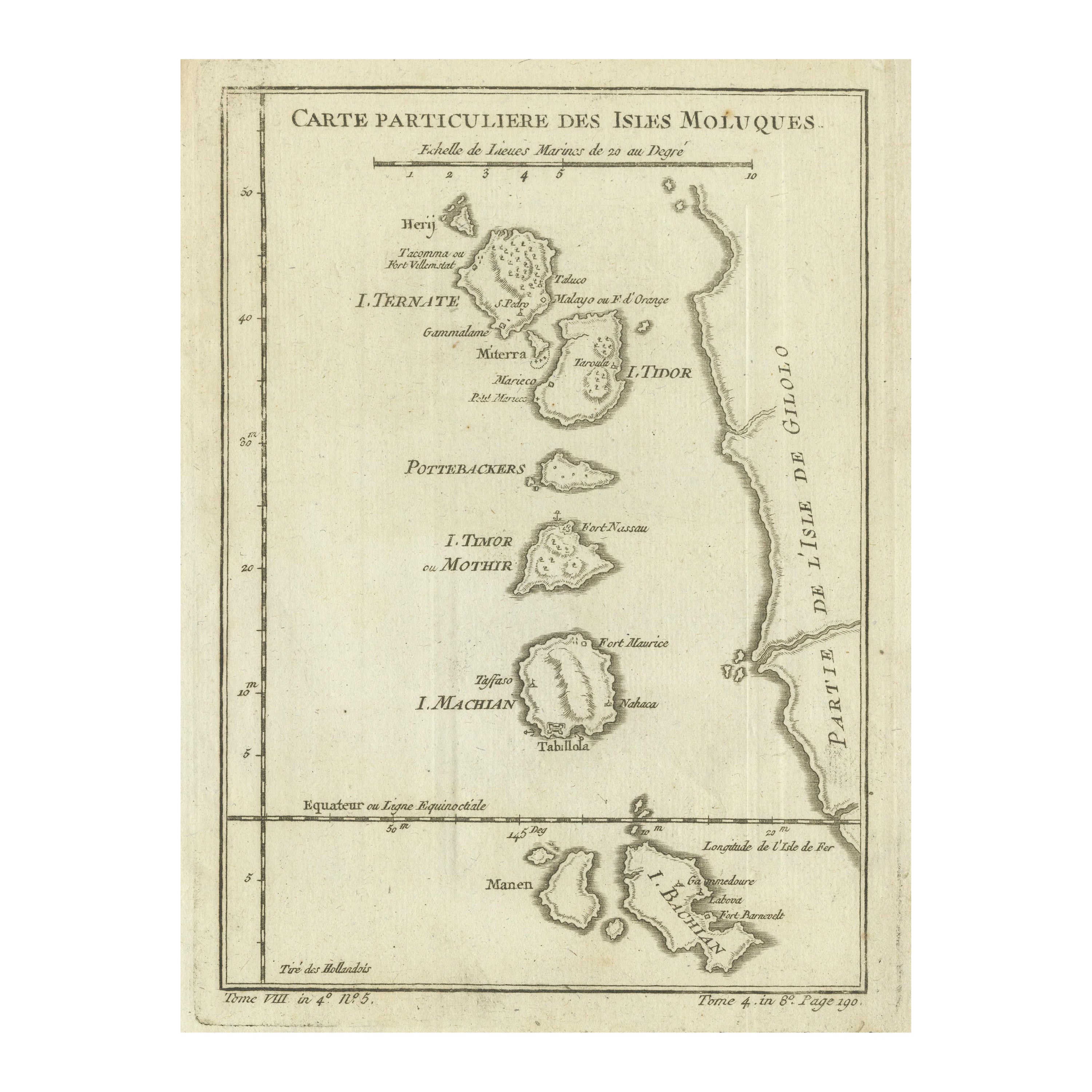 Carte ancienne originale des îles ou moluccas de Maluku, Indonésie