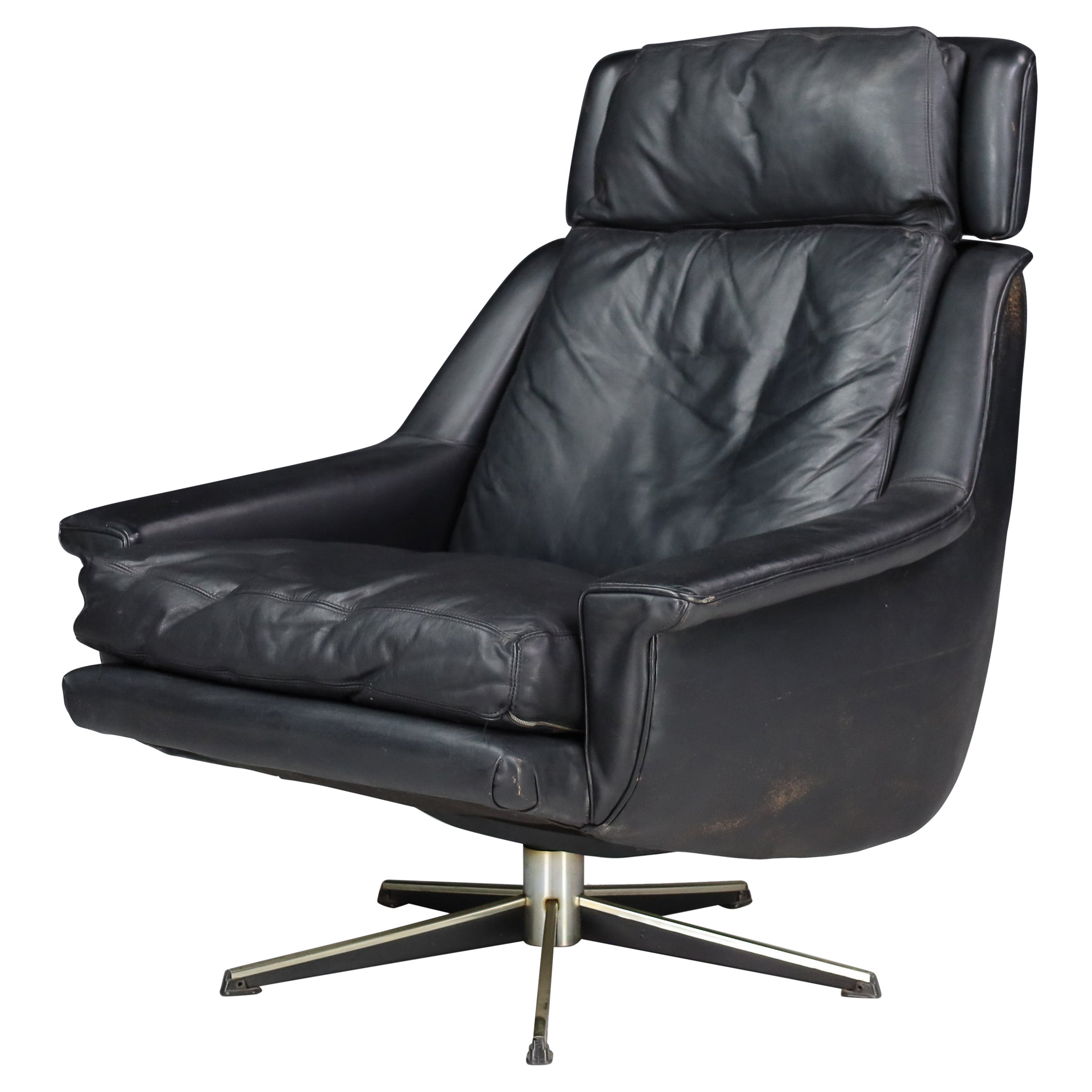 Werner Langefeld For ESA Møbelværk Patinated Leather Lounge Chair Denmark 1960s For Sale