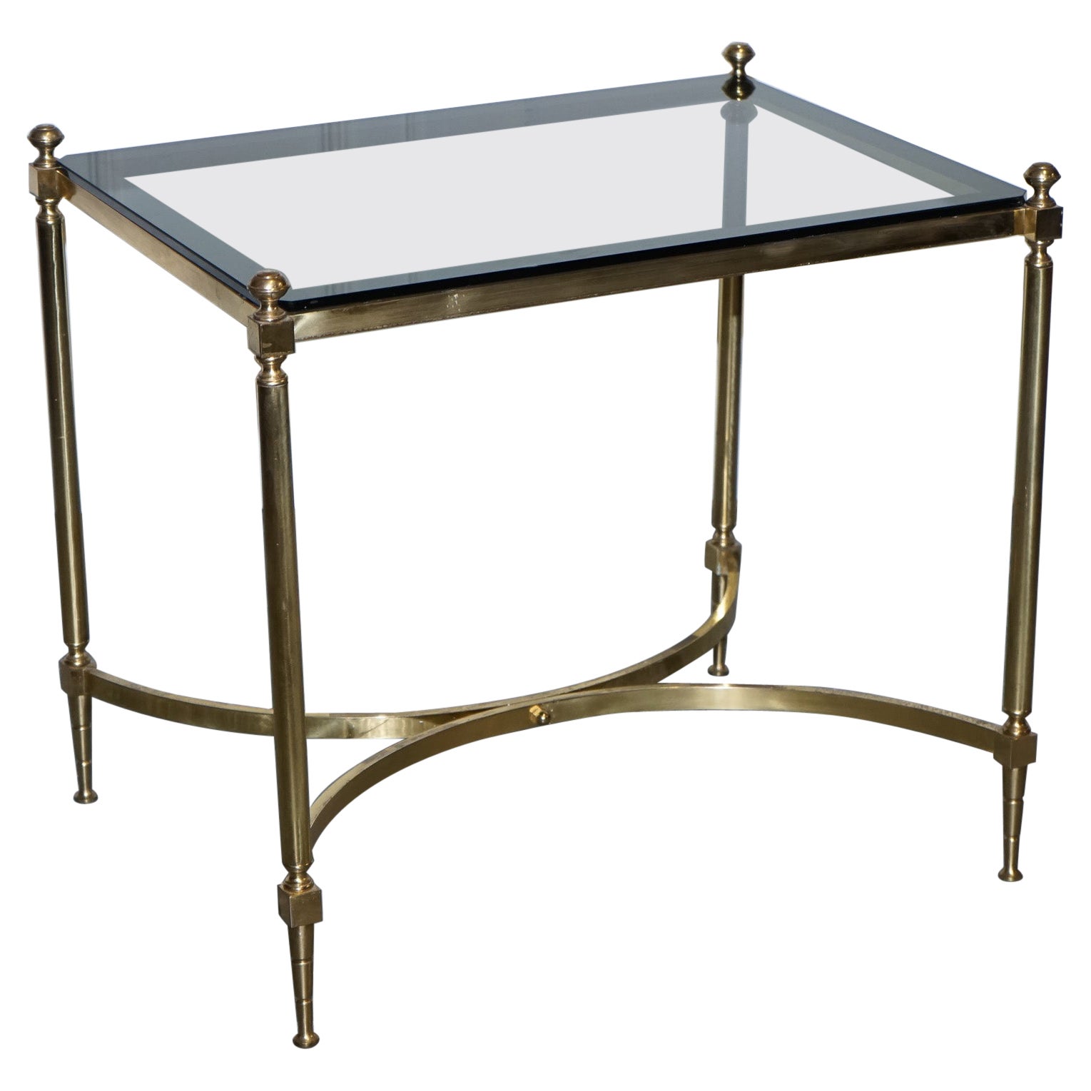 French Hollywood Regency 1960s Brass & Smoked Glass Coffee Table For Sale