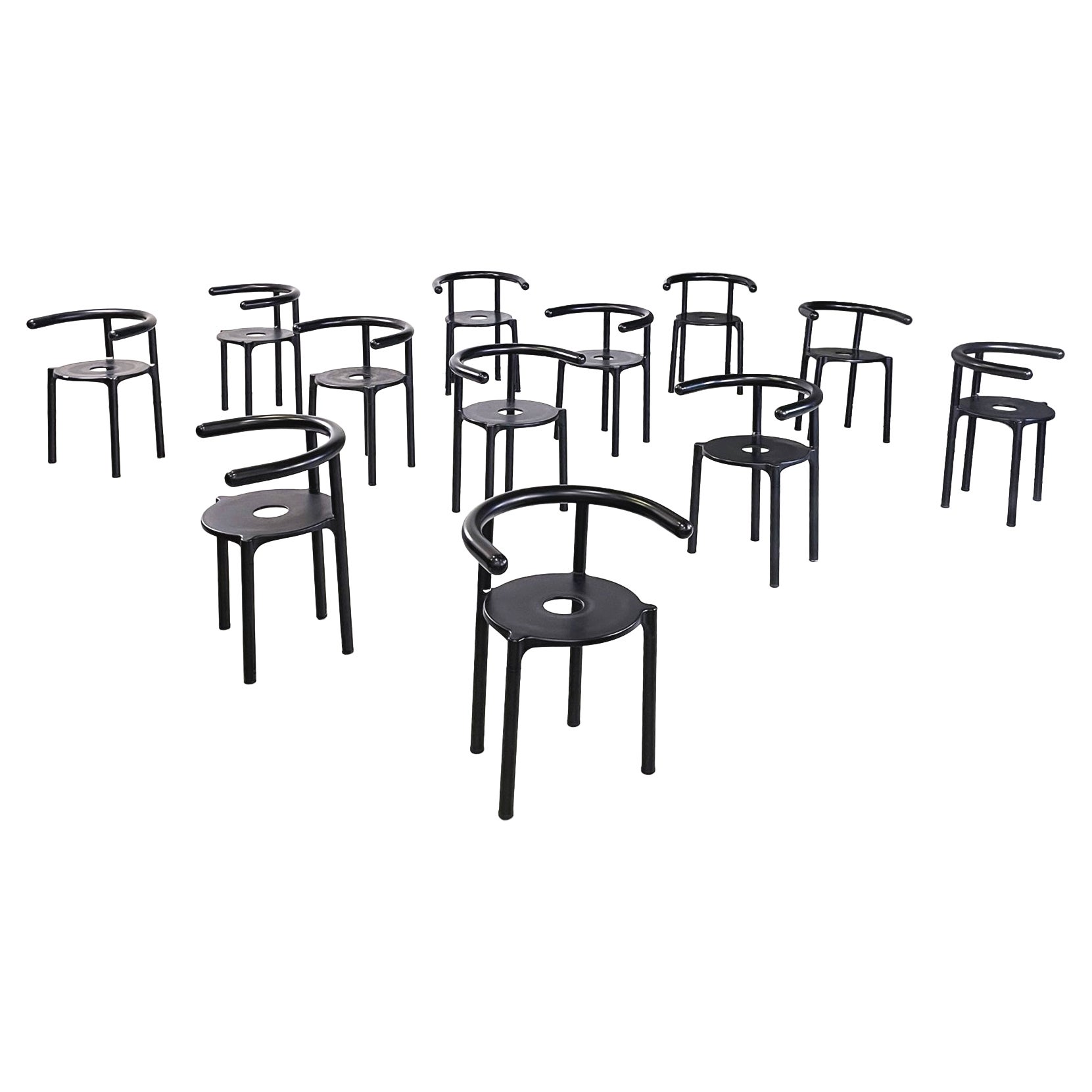 Italian Modern Black Metal Plastic Chairs 4855 by Anna Castelli Kartell, 1990s