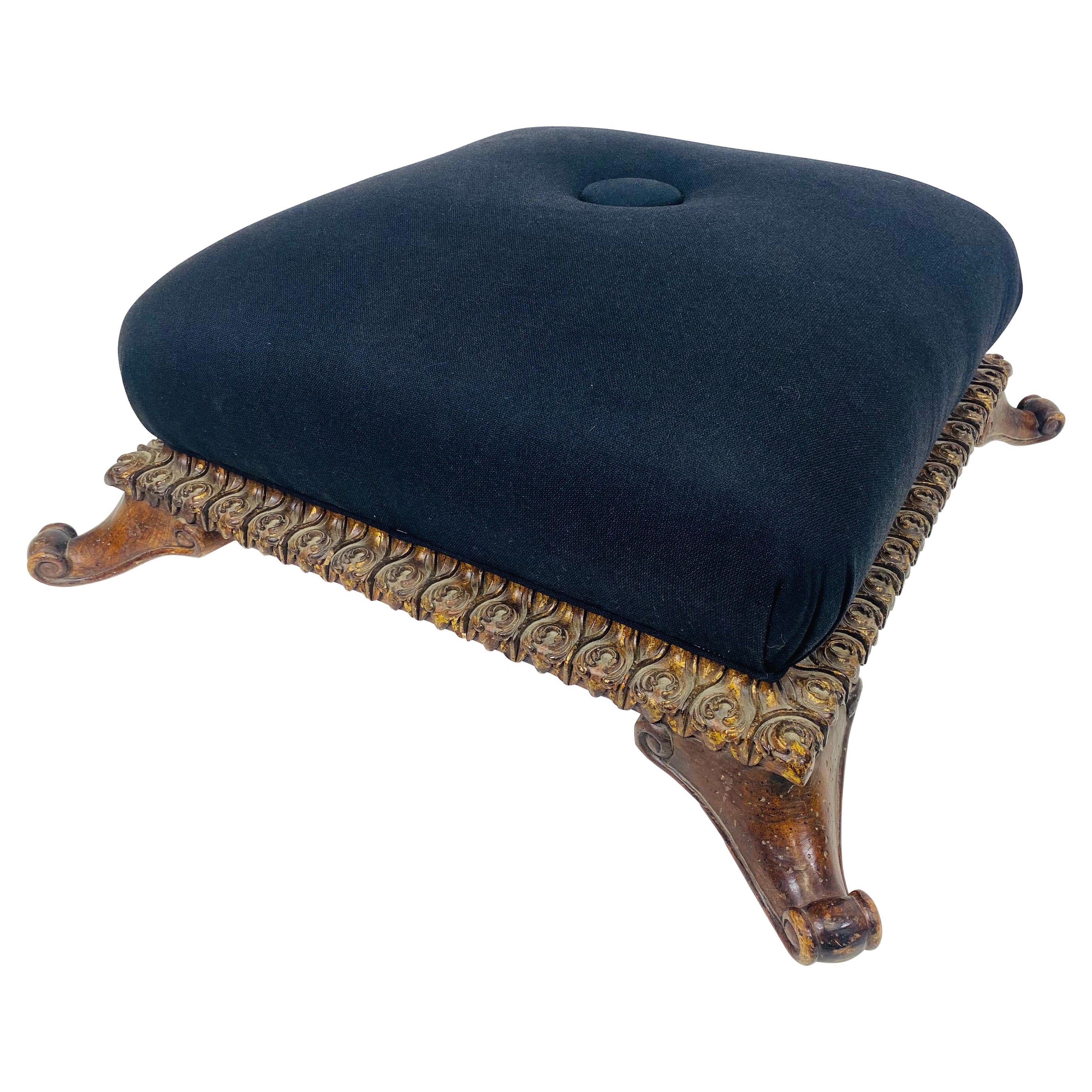 Handsome Oversized, Theodore Alexander Upholstered Rococo Style Ottoman  For Sale