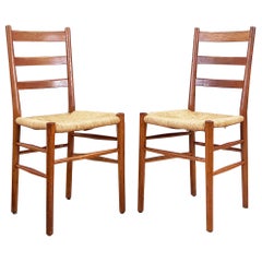 Pair of 1960s Swedish Chairs Oak, Teak Wood with Rush Seating, Two Chairs