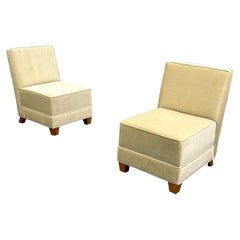 Pair Mid-Century Modern Jean-Michel Frank Style Lounge / Slipper Chairs, Mohair