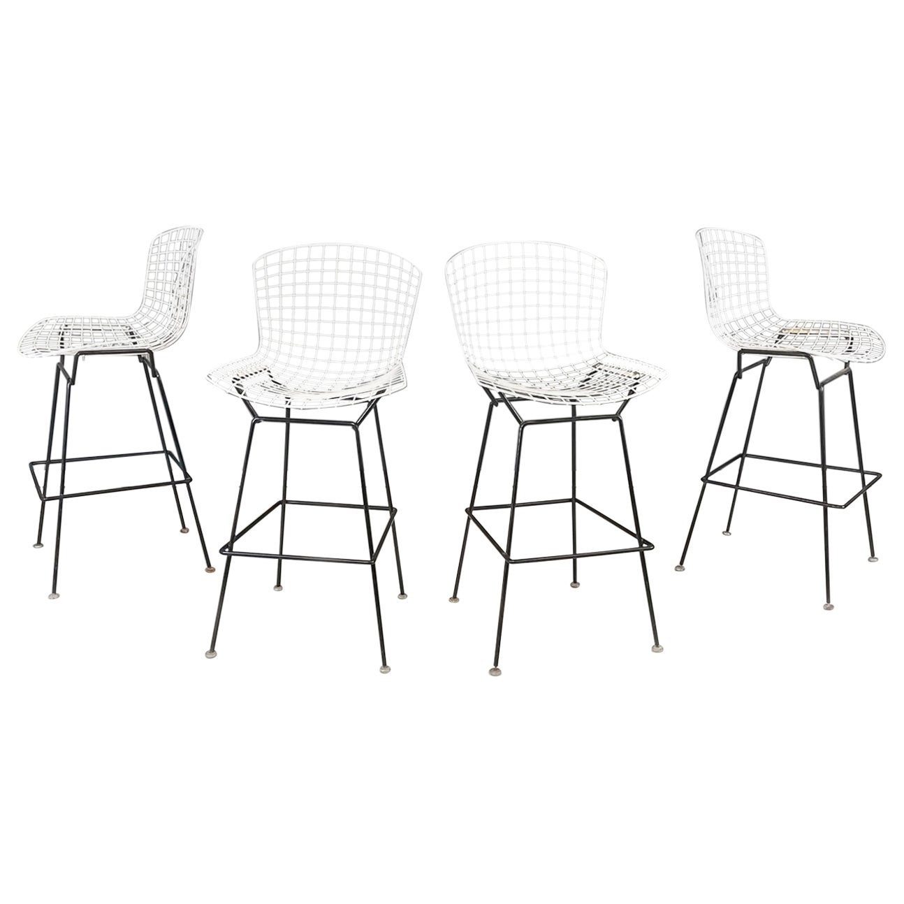 American Midcentury Black White Metal High Stools by Bertoia for Knoll, 1960s For Sale