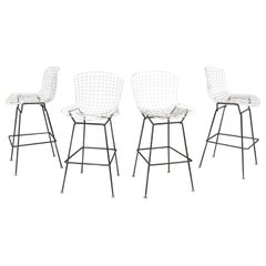 American Midcentury Black White Metal High Stools by Bertoia for Knoll, 1960s