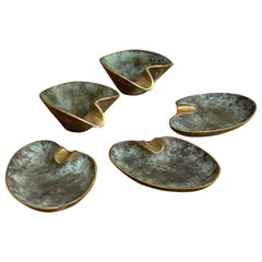 Beautiful, Very Rare, Five Midcentury Heavy Brass Table Ashtrays by Carl Auböck