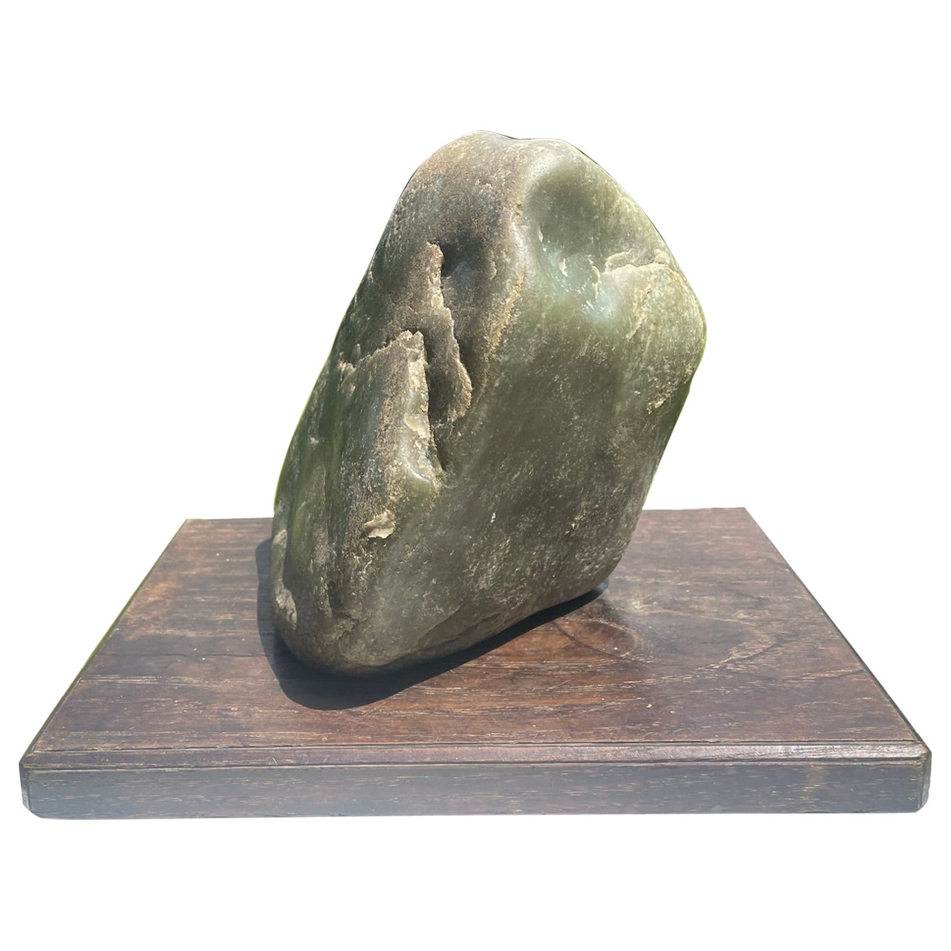 Chinese Natural Jade Khotan Scholar Rock Viewing Stone with Display Base For Sale