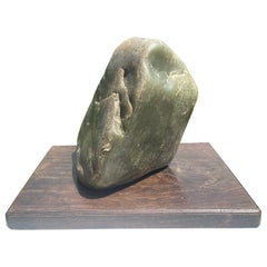 Vintage Chinese Natural Jade Khotan Scholar Rock Viewing Stone with Display Base